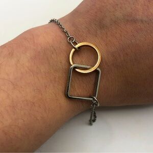 Calvin Klein Stainless Steel Square w Rose Gold Tone Circle Bracelet 7”